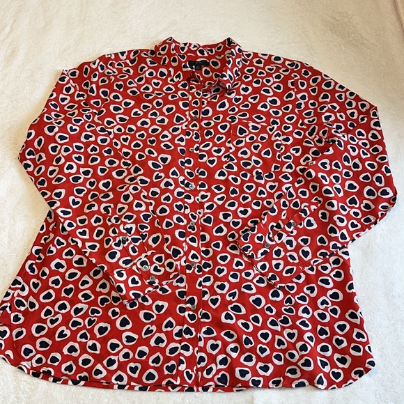 J. Crew red heart print long sleeve blouse shirt size 16 T - Picture 9 of 16